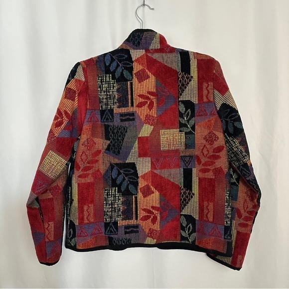 Coldwater Creek Full Zipper Red Black Green Abstract Leaf Print Jacket sz XS - Picture 8 of 11